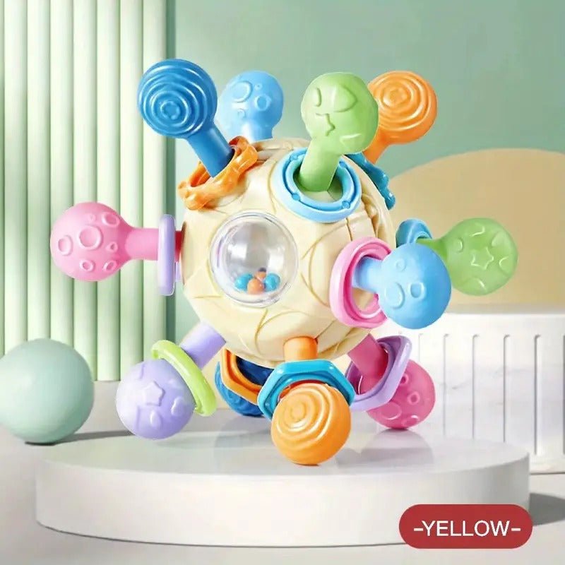 Multisensory Orbit Ball making sounds,| Baby Teether, Rattle & 180° Clicking Toy